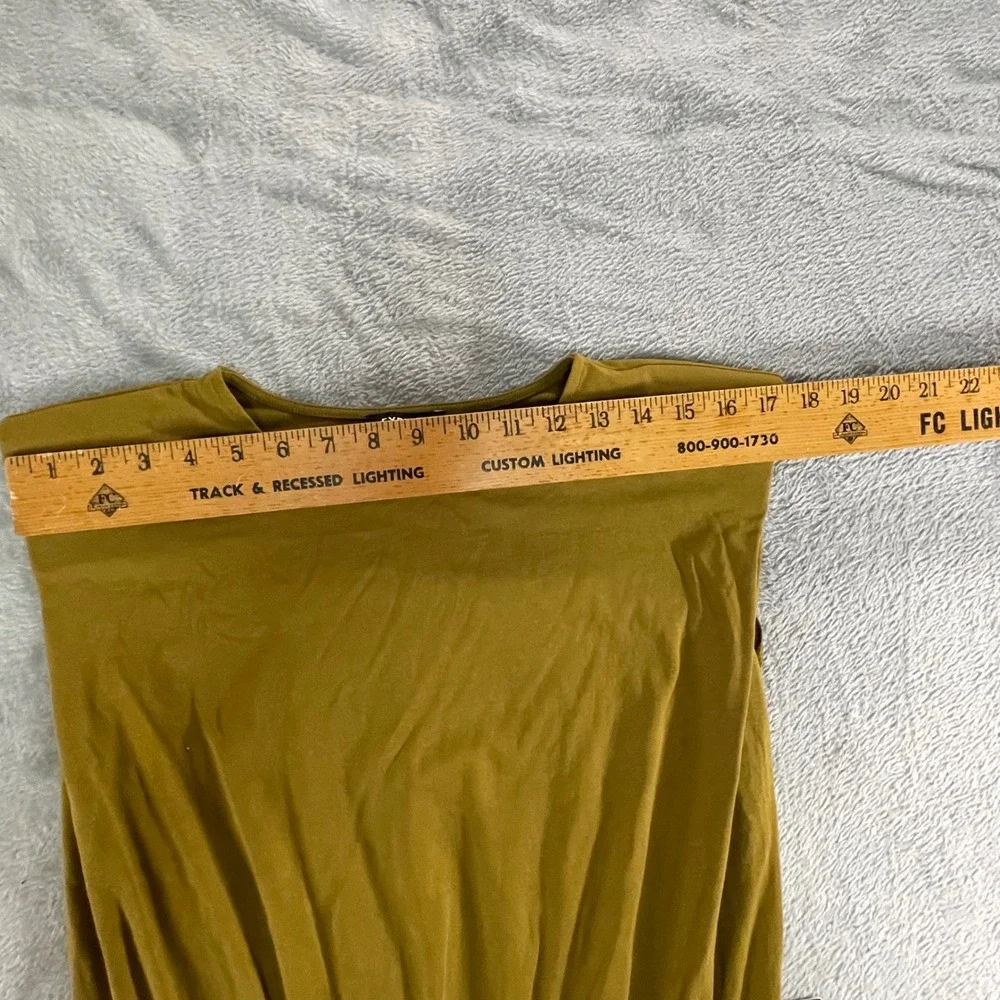 NWT Express Olive Green Shoulder Pad Midi Dress Size M Elastic Waist - Picture 8 of 10
